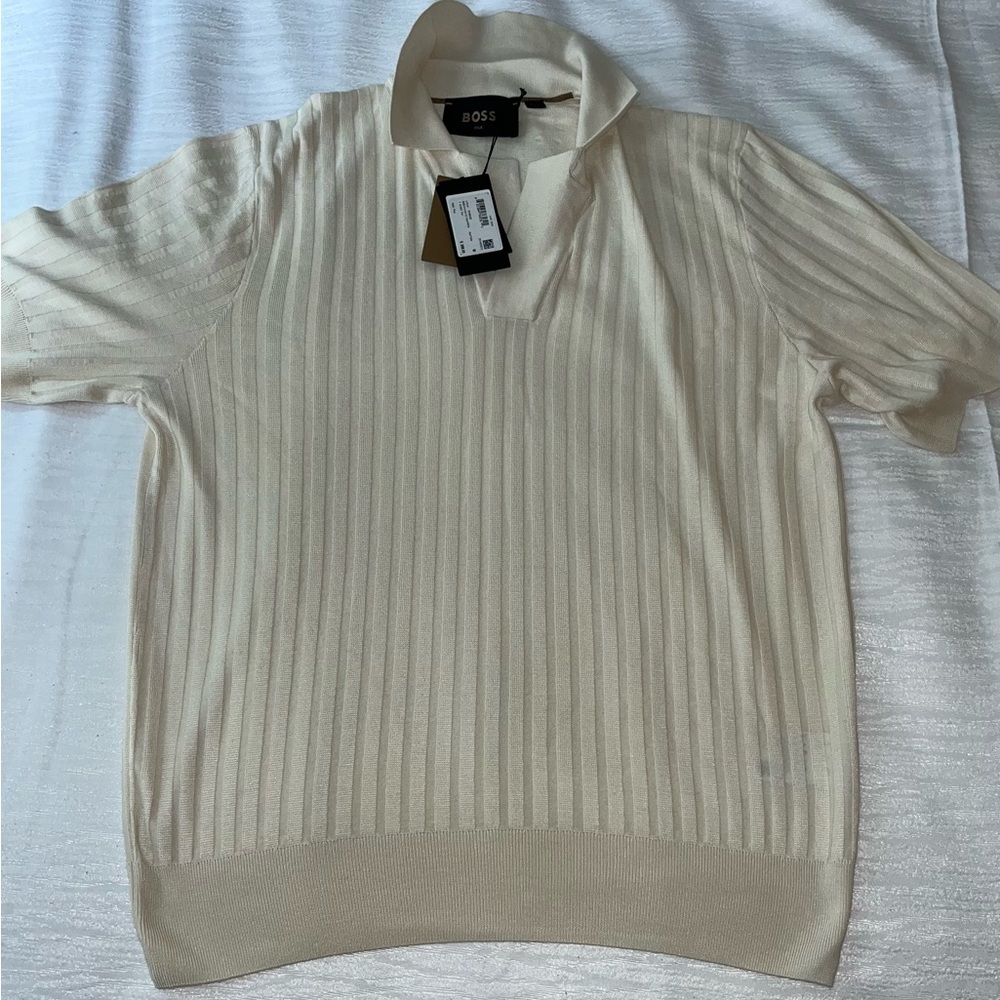 Mens BRAND NEW HUGO BOSS Polo Silk Shirt sz MEDIUM